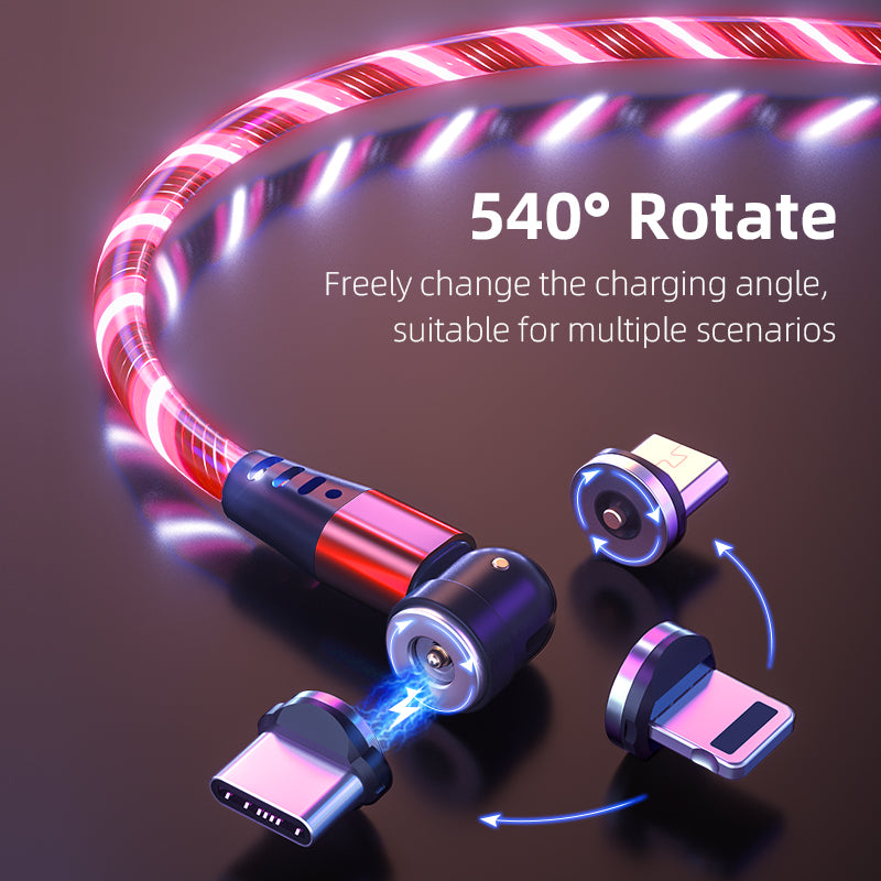 540 Rotate Luminous Magnetic Cable 3A Fast Charging Mobile Phone Charge Cable.