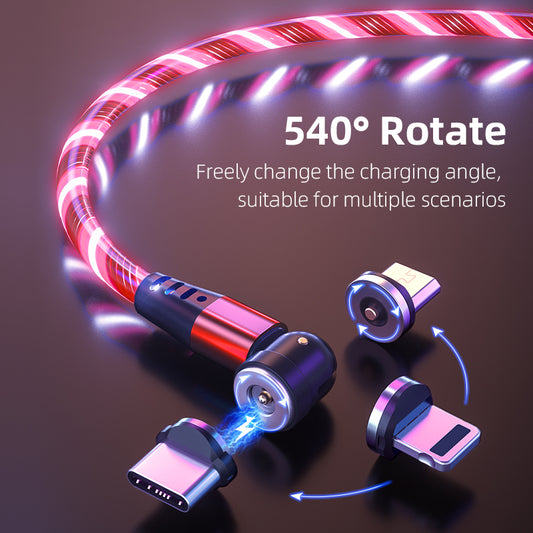 540 Rotate Luminous Magnetic Cable 3A Fast Charging Mobile Phone Charge Cable.