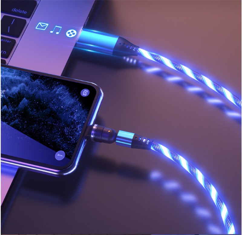540 Rotate Luminous Magnetic Cable 3A Fast Charging Mobile Phone Charge Cable.
