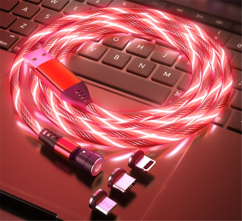 540 Rotate Luminous Magnetic Cable 3A Fast Charging Mobile Phone Charge Cable.