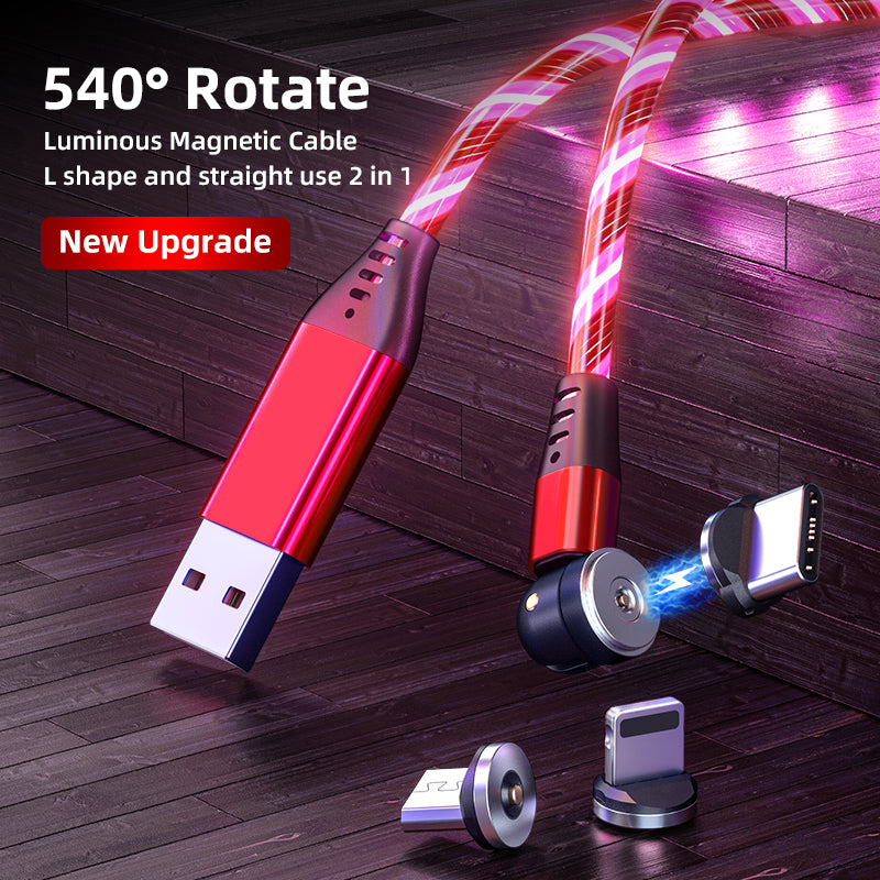 540 Rotate Luminous Magnetic Cable 3A Fast Charging Mobile Phone Charge Cable.