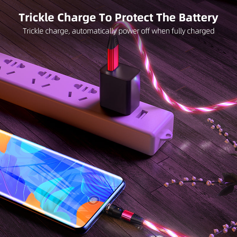 540 Rotate Luminous Magnetic Cable 3A Fast Charging Mobile Phone Charge Cable.