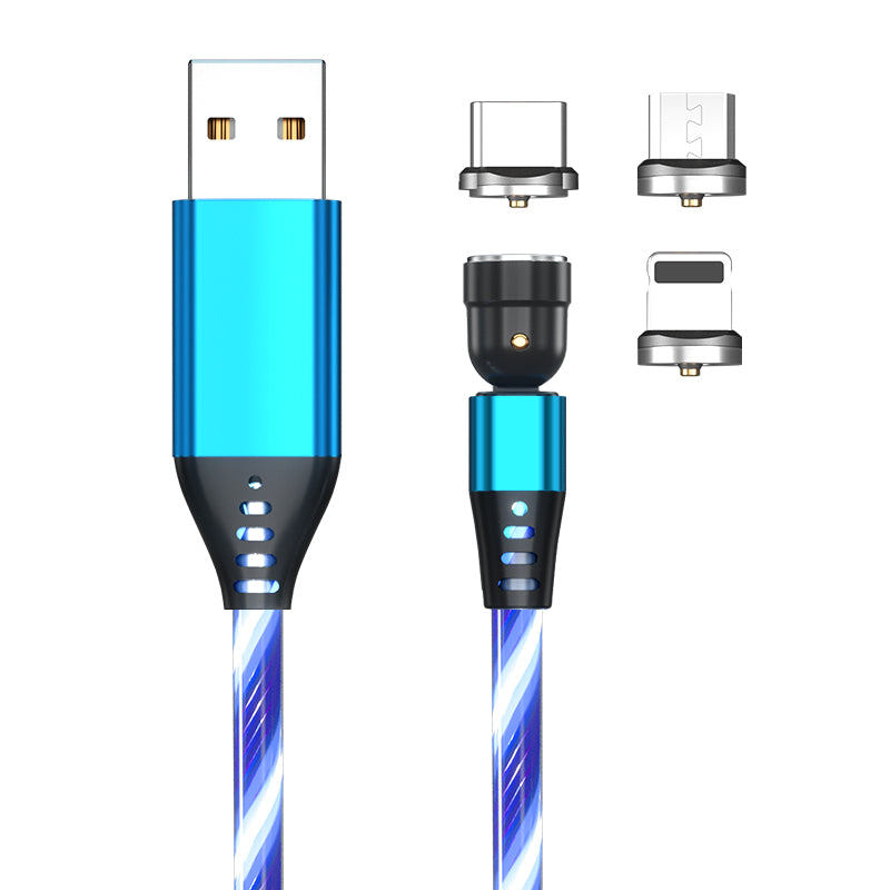 540 Rotate Luminous Magnetic Cable 3A Fast Charging Mobile Phone Charge Cable.