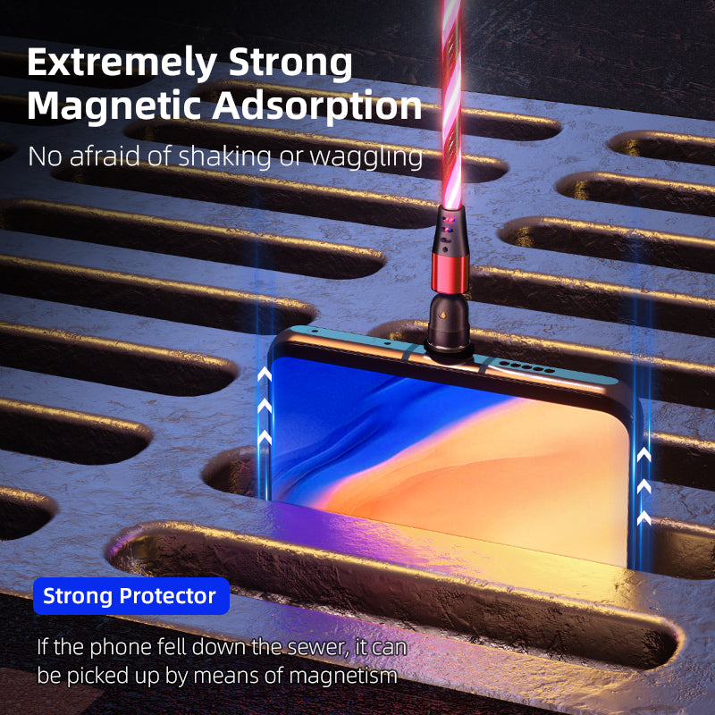 540 Rotate Luminous Magnetic Cable 3A Fast Charging Mobile Phone Charge Cable.