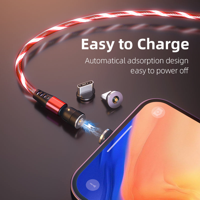 540 Rotate Luminous Magnetic Cable 3A Fast Charging Mobile Phone Charge Cable.
